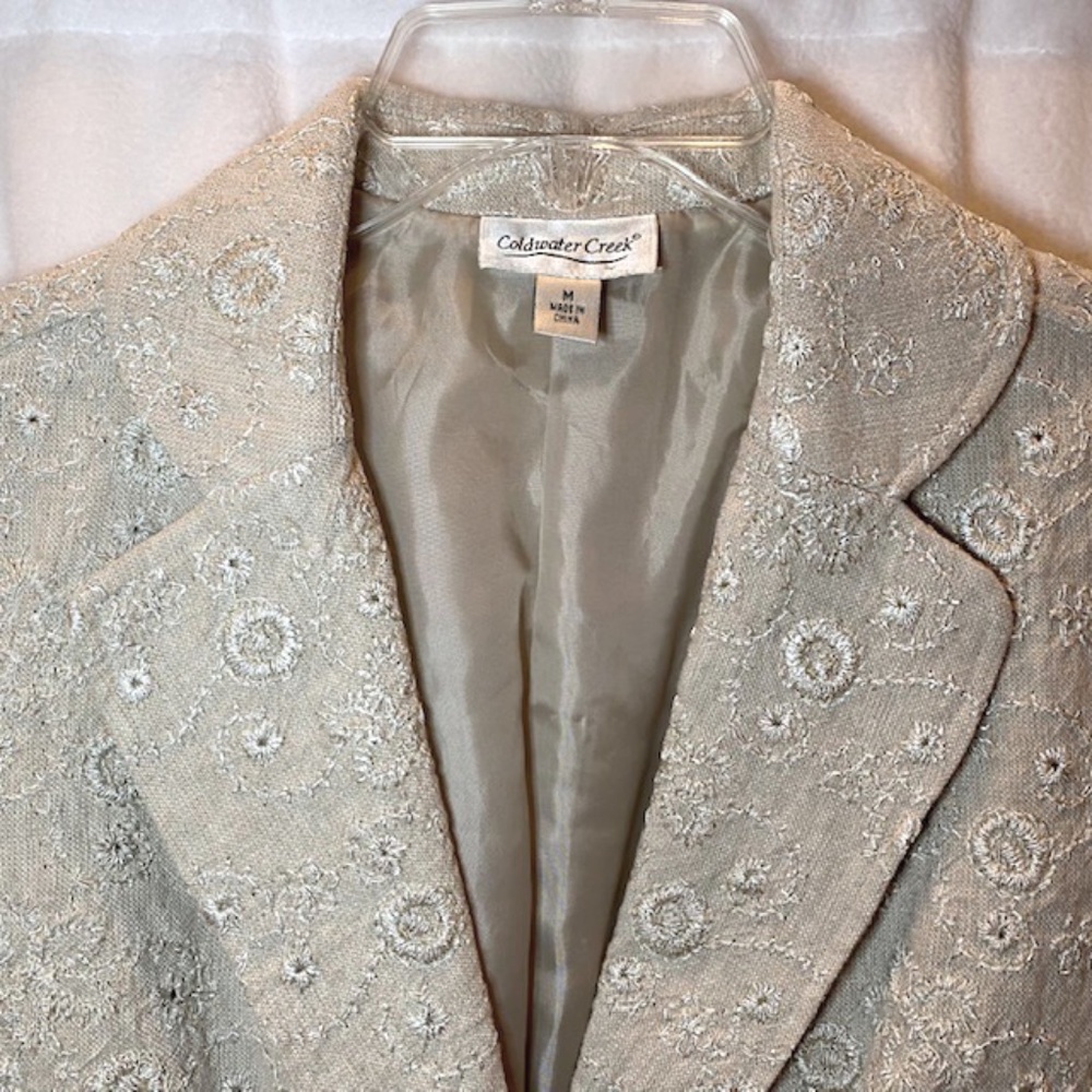 Coldwater Creek Linen Embroidery Blazer Size M - Picture 3 of 8